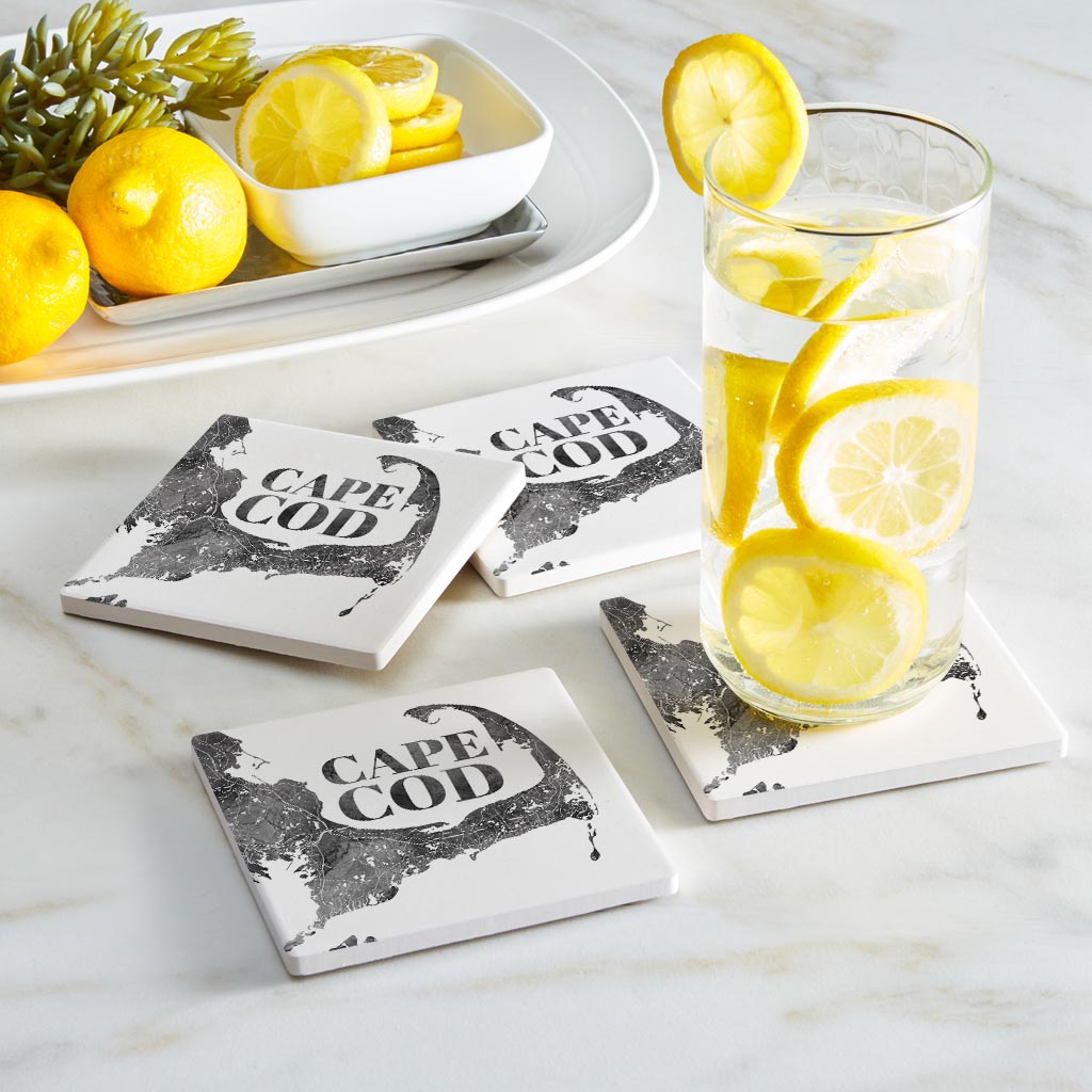 Minimalistic B&W Cape Cod Map | Absorbent Coasters | Set of 4 | Min 2