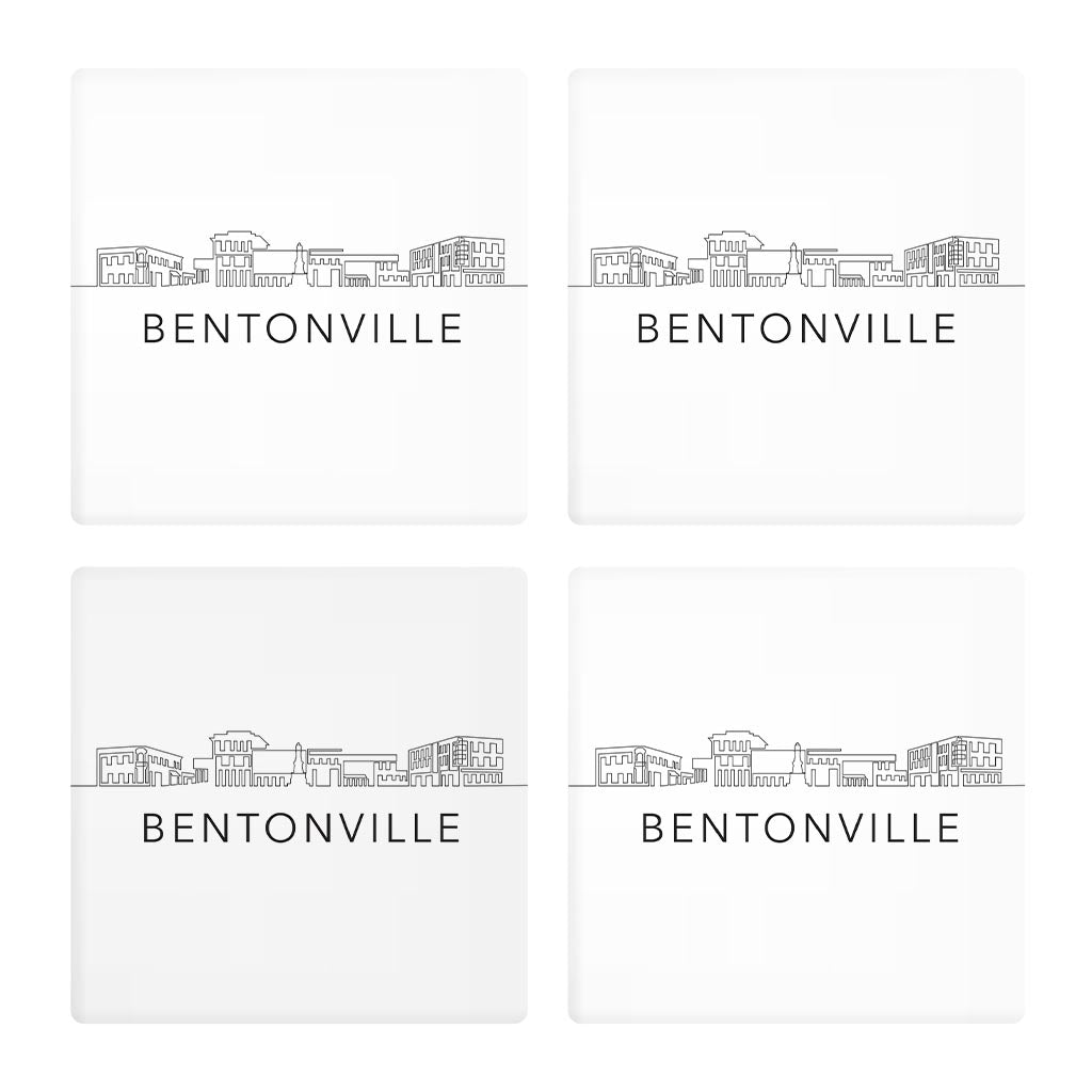 Minimalist B&W Arkansas Bentonville Skyline | Absorbent Coasters | Set of 4 | Min 2