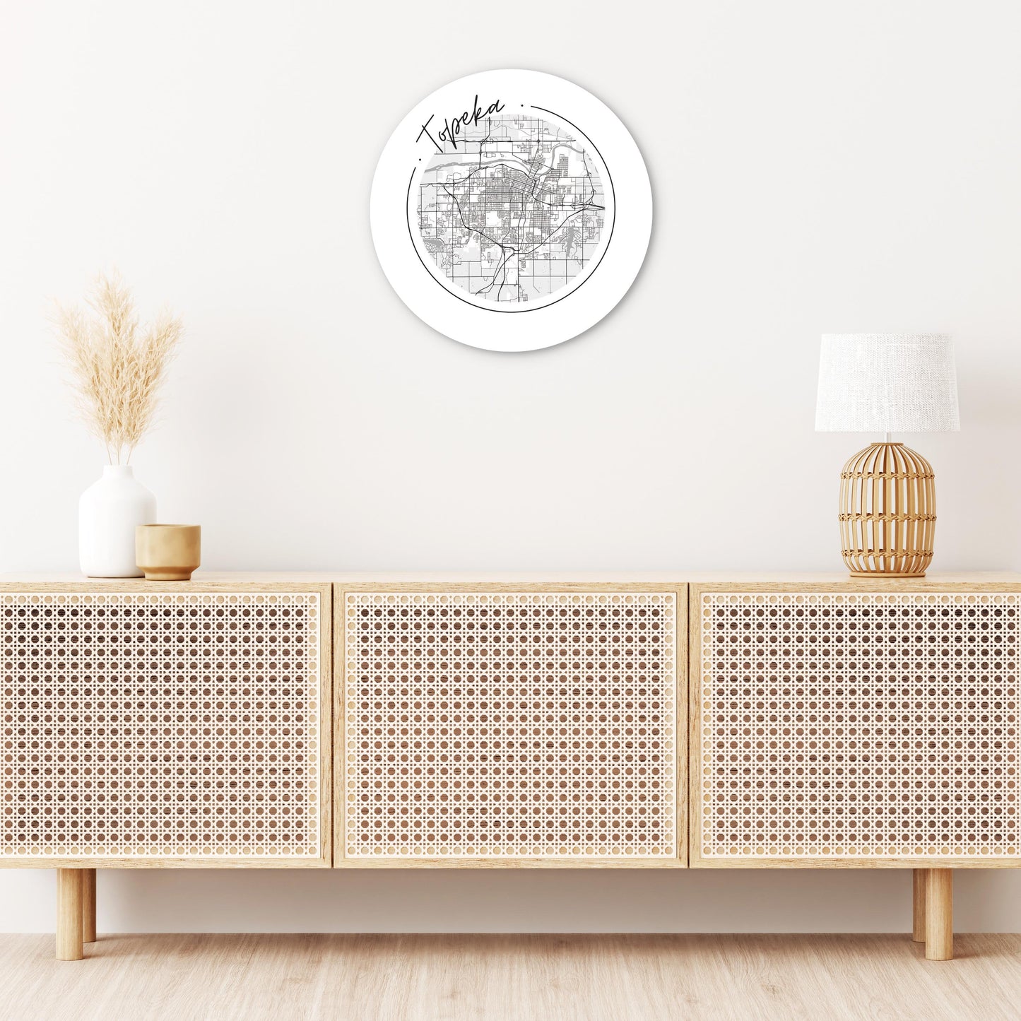 Minimalist B&W Kansas Topeka Circle Map | Wood Sign | Eaches | Min 1