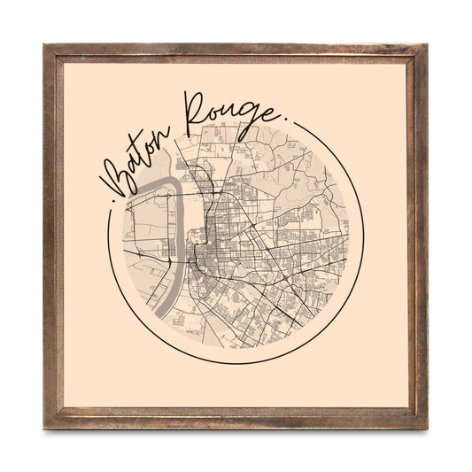 Louisiana Colorful Baton Rouge Circle Map | Wood Sign | Eaches | Min 1