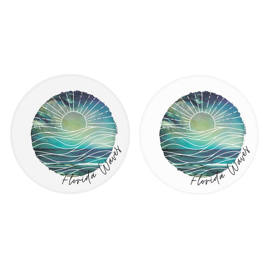 Florida Waves Blue Art | Absorbent Car Coasters | Set of 2 | Min 4