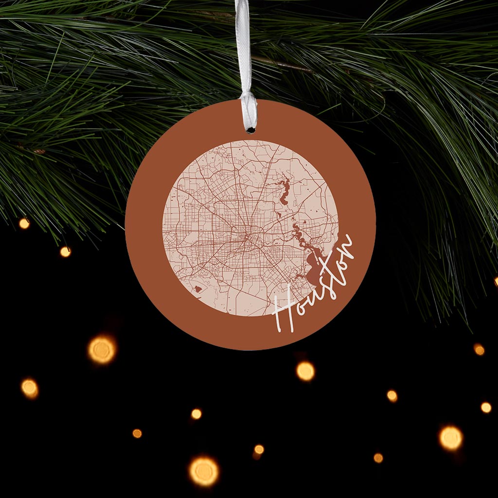 Modern Minimalist Houston Texas Map| Wood Ornament | Eaches | Min 6