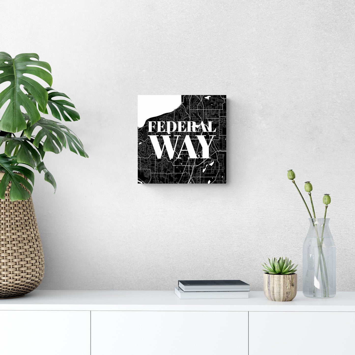 Minimalistic B&W Washington Federal Way Map | Wood Sign | Eaches | Min 2