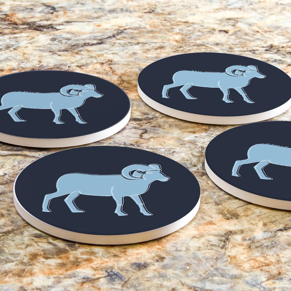 Blue Shades North Carolina Ram Line Drawing | Absorbent Coasters | Set of 4 | Min 2