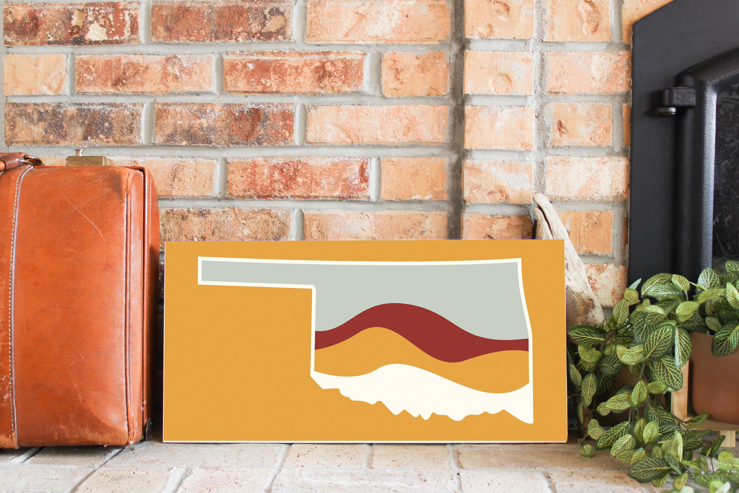 Modern Minimalist Oklahoma Orange Retro State Shape With Hills | Wood Sign | Eaches | Min 2