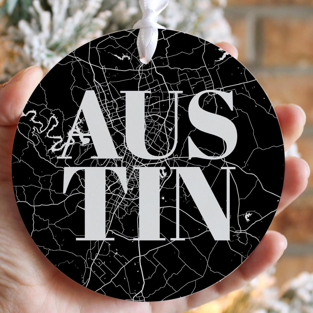 Modern Black Austin Map| Wood Ornament | Eaches | Min 6