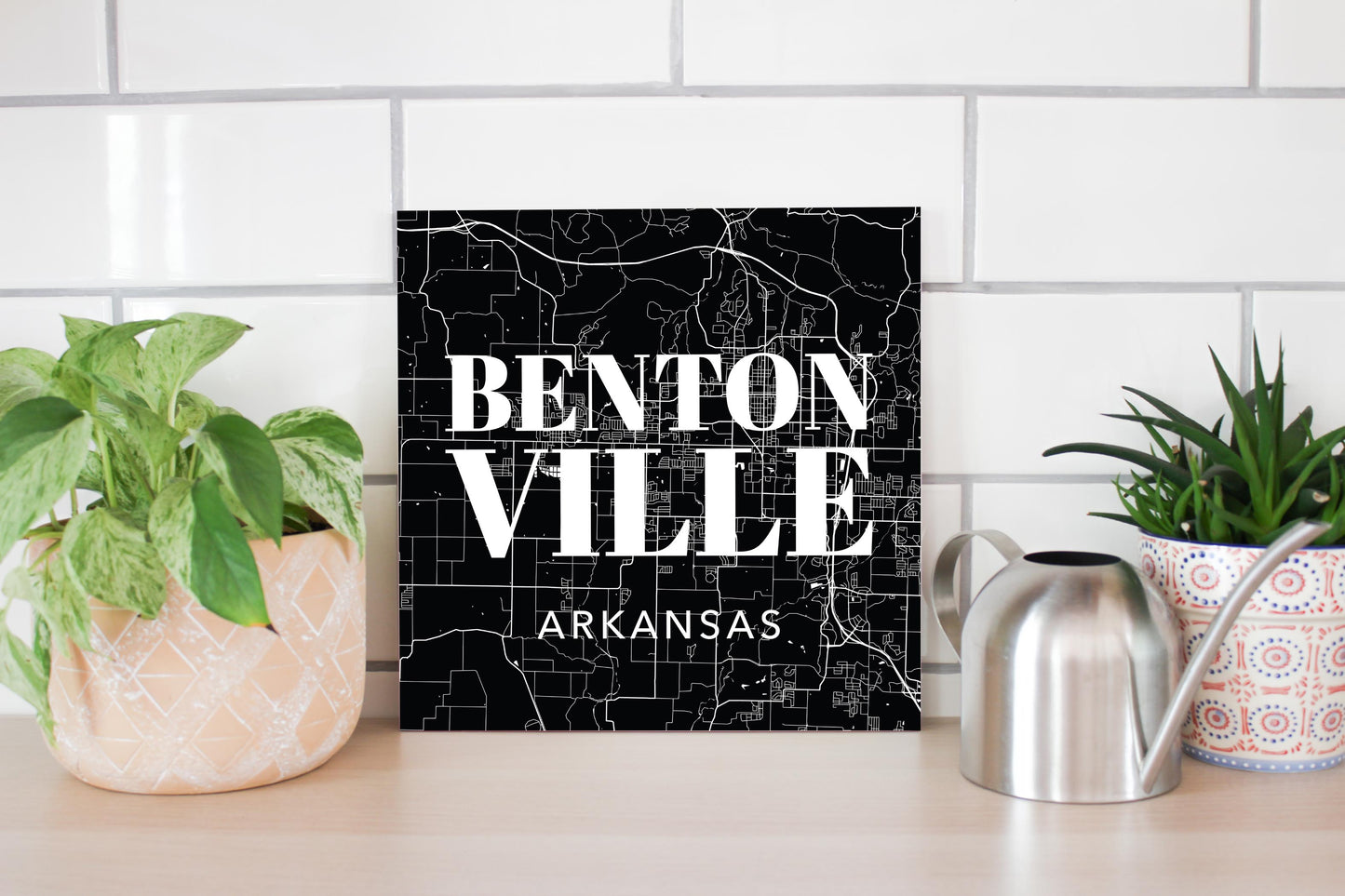 Minimalist B&W Arkansas Bentonville Map State | Wood Sign | Eaches | Min 2