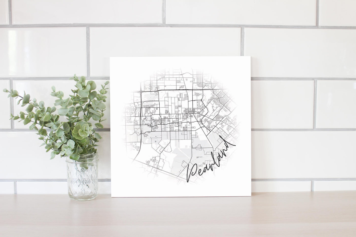 Minimalistic B&W Texas Pearland City Circle Map | Wood Sign | Eaches | Min 2