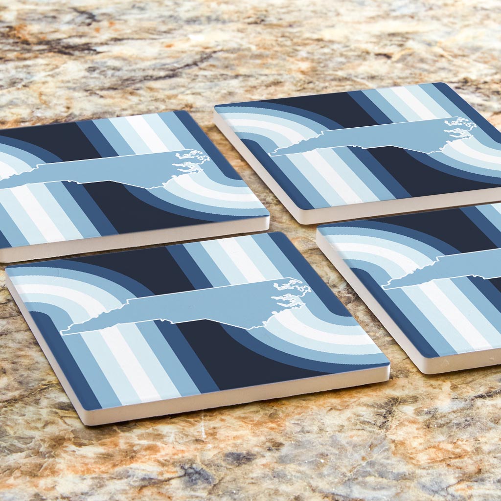 Blue Shades North Carolina State Retro Thick Lines | Absorbent Coasters | Set of 4 | Min 2