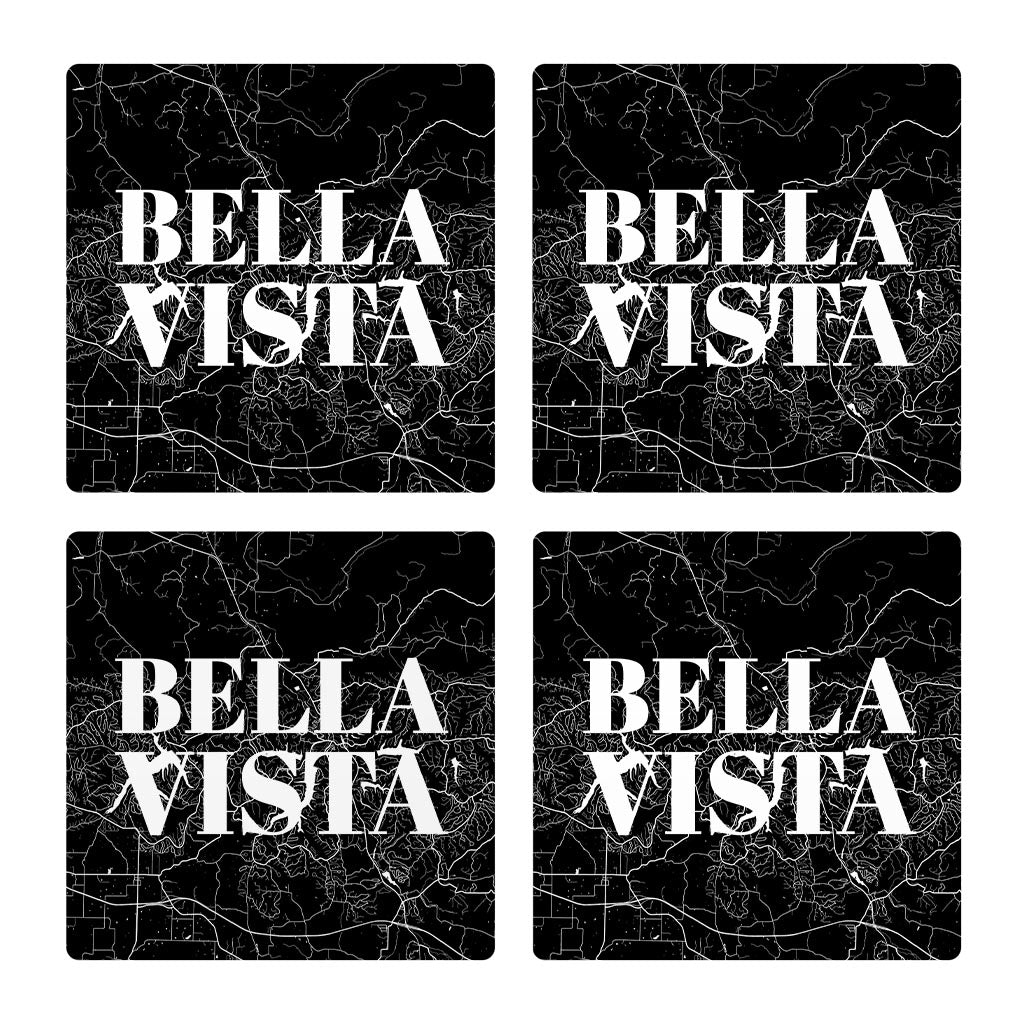 Minimalist B&W Arkansas Bella Vista Map | Absorbent Coasters | Set of 4 | Min 2