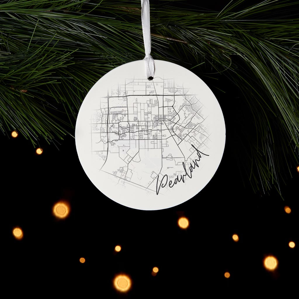 Minimalistic B&W Texas Pearland City Circle Map | Wood Ornament | Eaches | Min 6