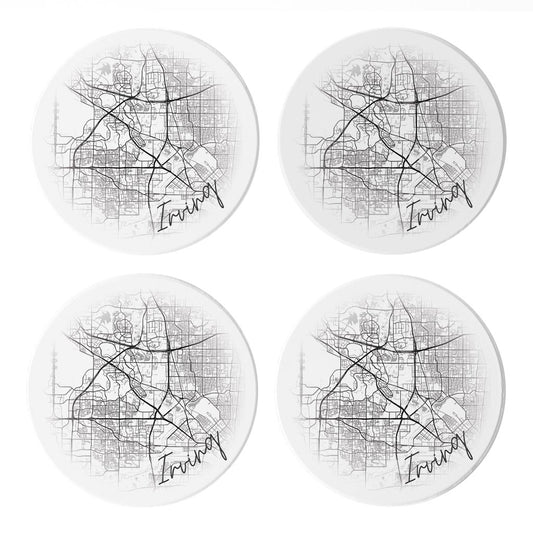 Minimalistic B&W Texas Irving Circle Map | Absorbent Coasters | Set of 4 | Min 2