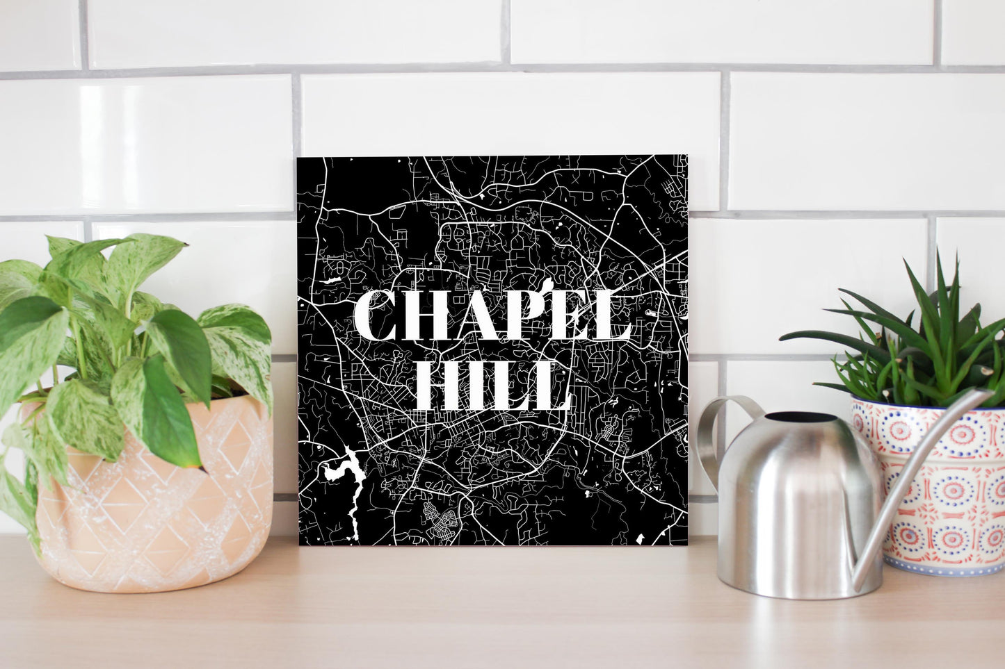 Minimalistic B&W North Carolina Chapel Hill Map | Wood Sign | Eaches | Min 2