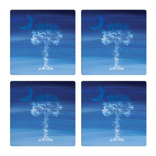 South Carolina Blue Water Color Palm Trees | Absorbent Coasters | Set of 4 | Min 2