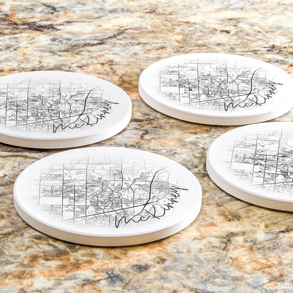 Minimalistic B&W Texas Mckinney Circle Map | Absorbent Coasters | Set of 4 | Min 2