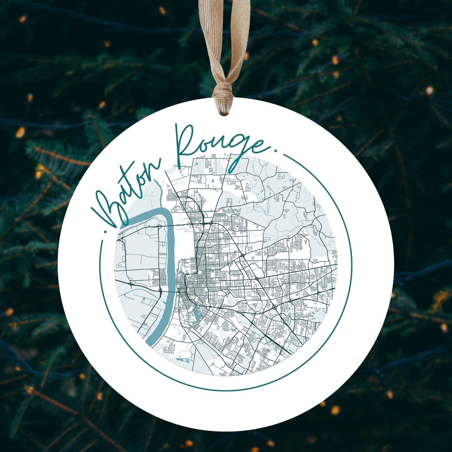 Blue White Baton Rouge Circle Map | Wood Ornament | Eaches | Min 1