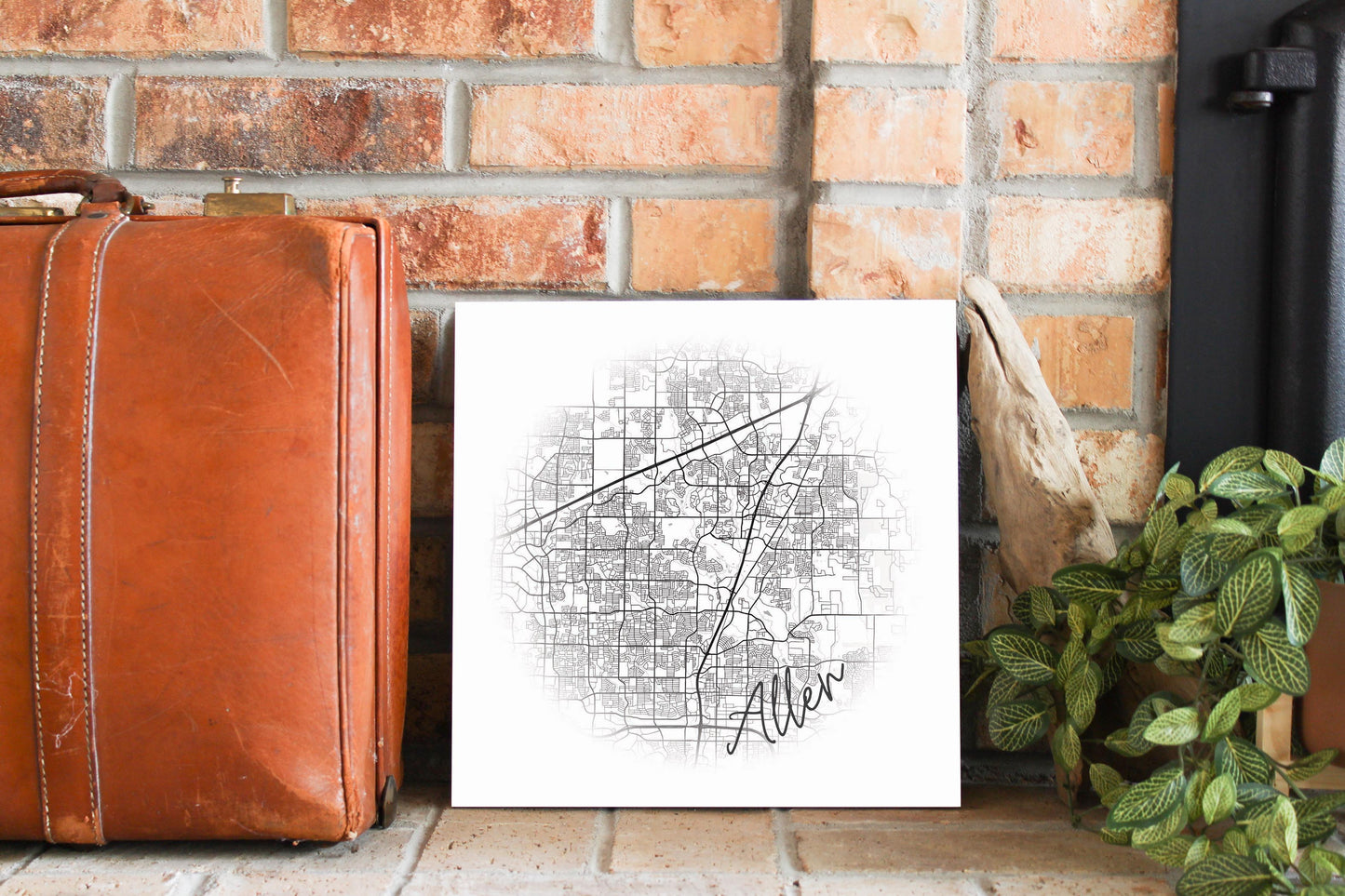 Minimalistic B&W Texas Allen Circle Map | Wood Sign | Eaches | Min 2