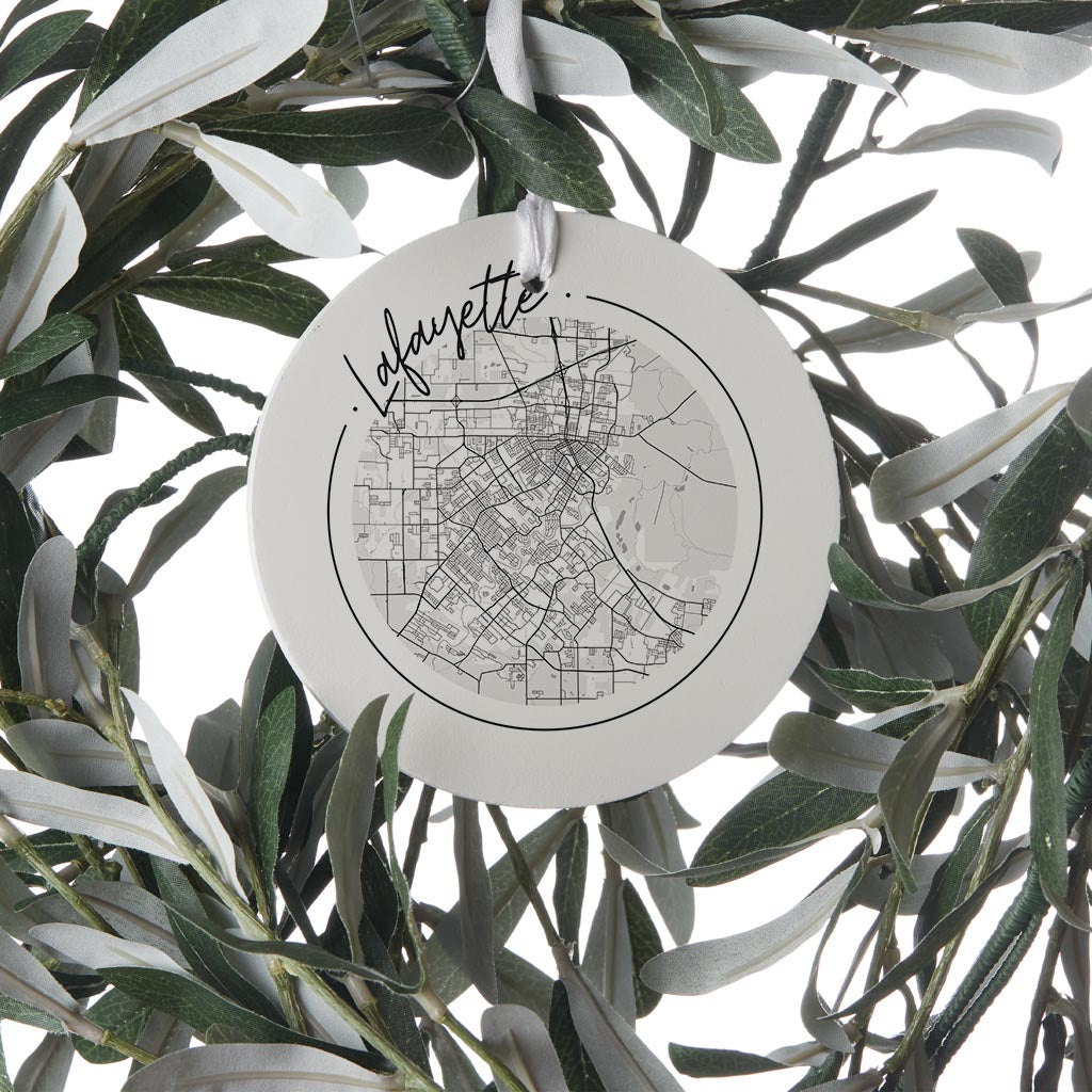 Modern Louisiana Lafayette Circle Map | Wood Ornament | Eaches | Min 6