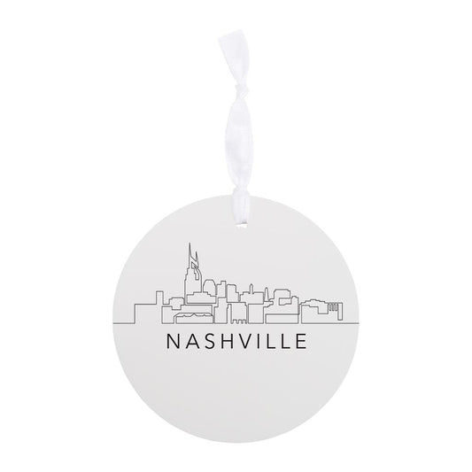 Minimalist B&W Tennessee Nashville Skyline| Wood Ornament | Eaches | Min 6