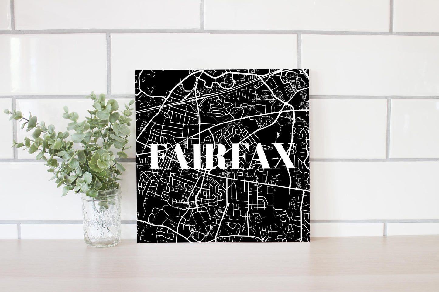 Minimalistic B&W Virginia Fairfax Map | Wood Sign | Eaches | Min 2