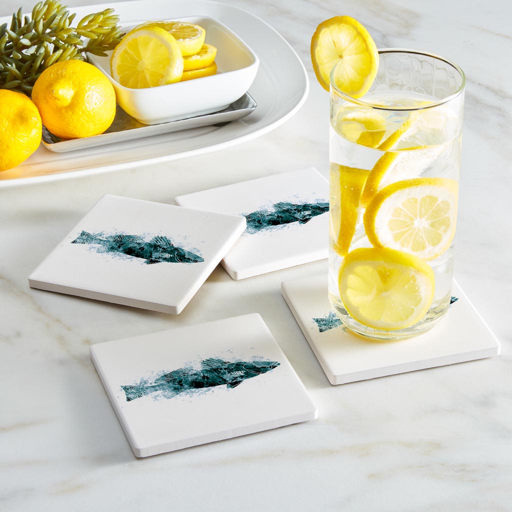 Blue White Water Color Speckled Trout| Absorbent Coasters | Set of 4 | Min 2