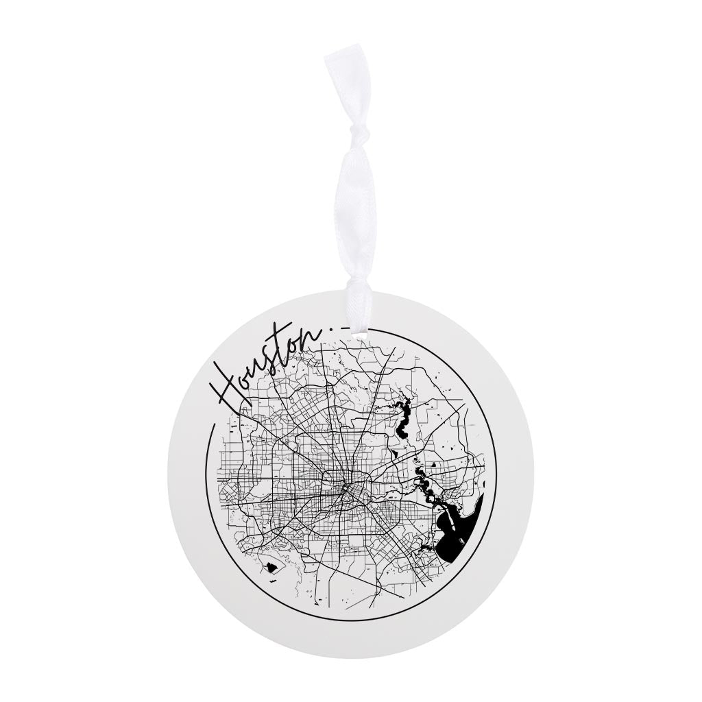 Modern Houston White Round Map | Wood Ornament | Eaches | Min 6