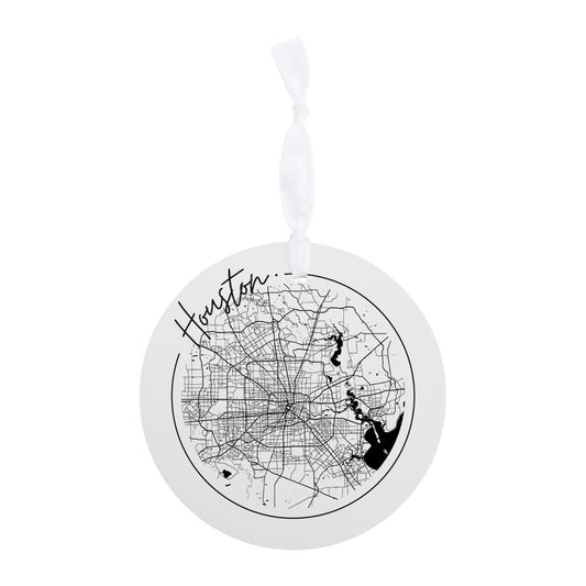 Modern Houston White Round Map | Wood Ornament | Eaches | Min 6