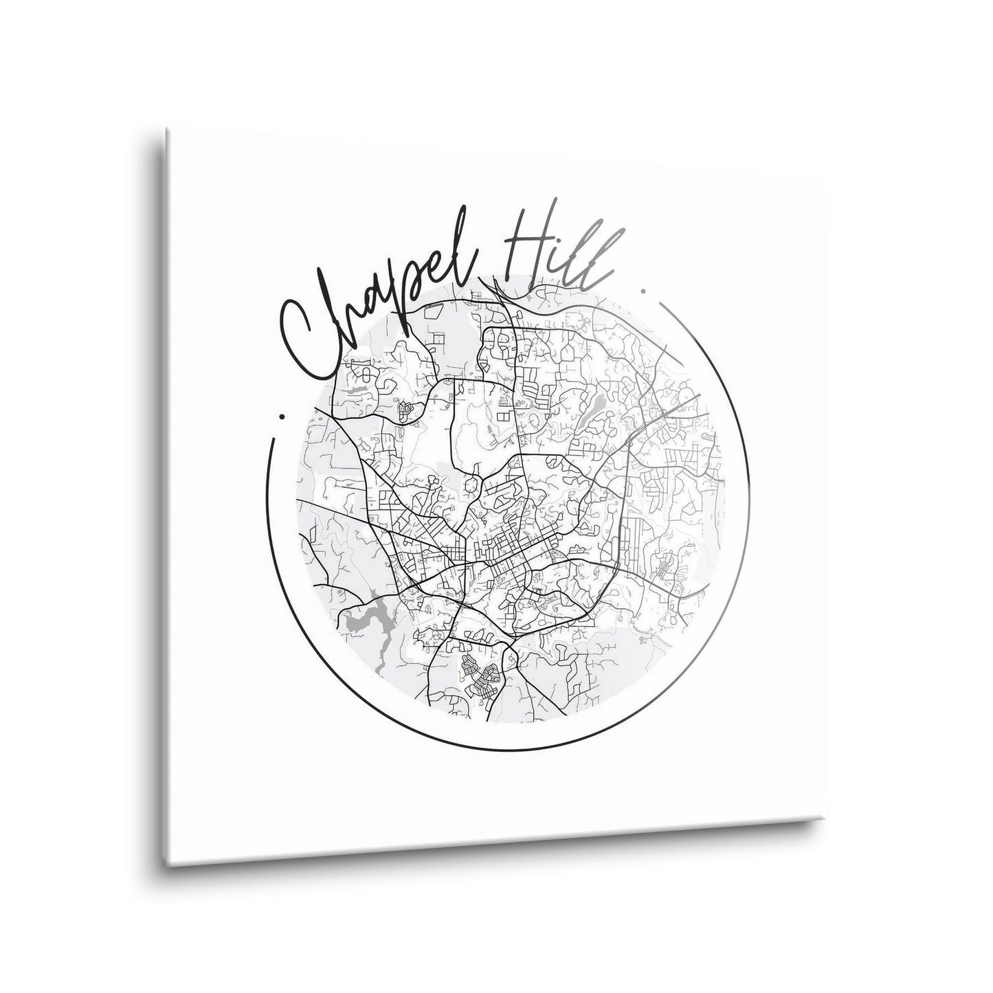 Minimalistic B&W North Carolina Chapel Hill Circle Map | Hi-Def Glass Art | Eaches | Min 1