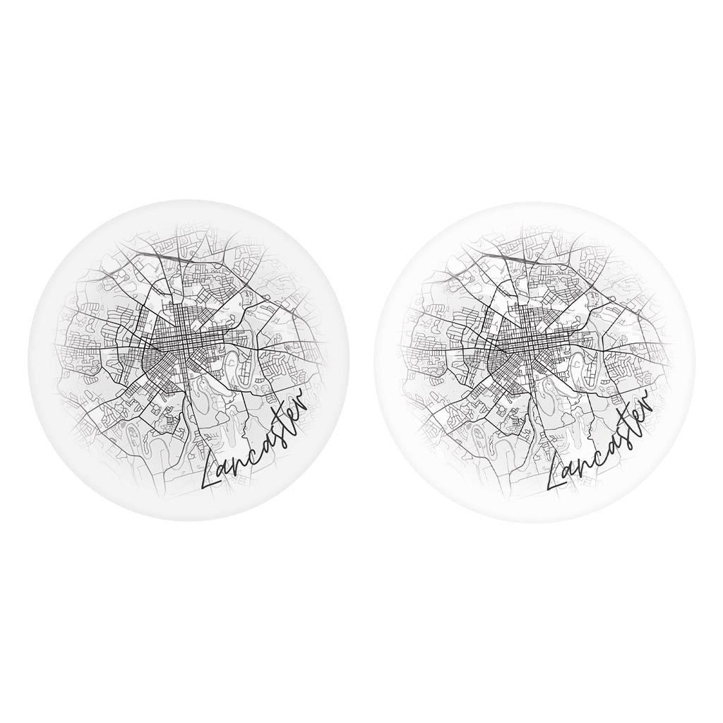 Minimalistic B&W Pennsylvania Lancaster Circle Map | Absorbent Car Coasters | Set of 2 | Min 4