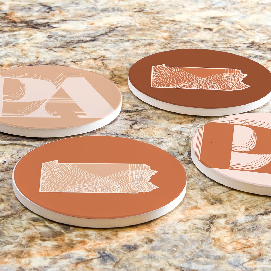 Modern Minimalist Pennsylvania Initials State | Absorbent Coasters | Set of 4 | Min 2