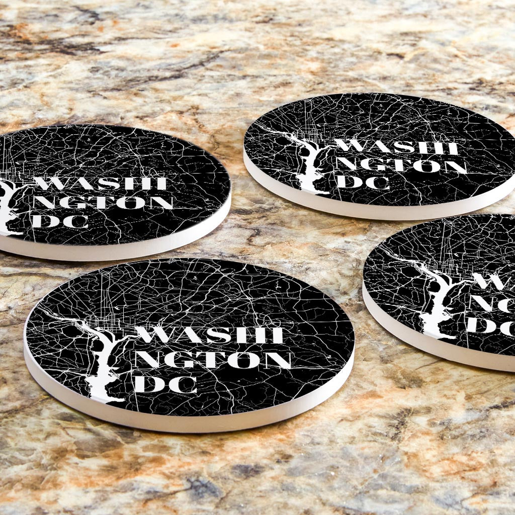 Minimalistic B&W Washington Dc Map | Absorbent Coasters | Set of 4 | Min 2