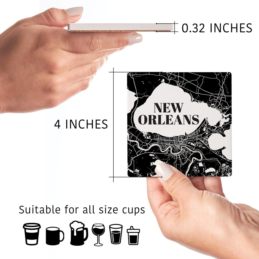 Modern Black White Louisiana Set | Absorbent Coasters | Set of 4 | Min 2