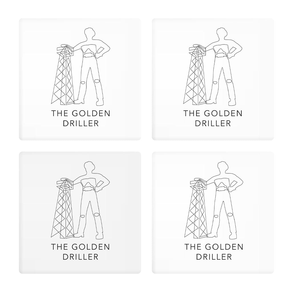 Modern Oklahoma Line Drawing The Golden Driller | Absorbent Coasters | Set of 4 | Min 2