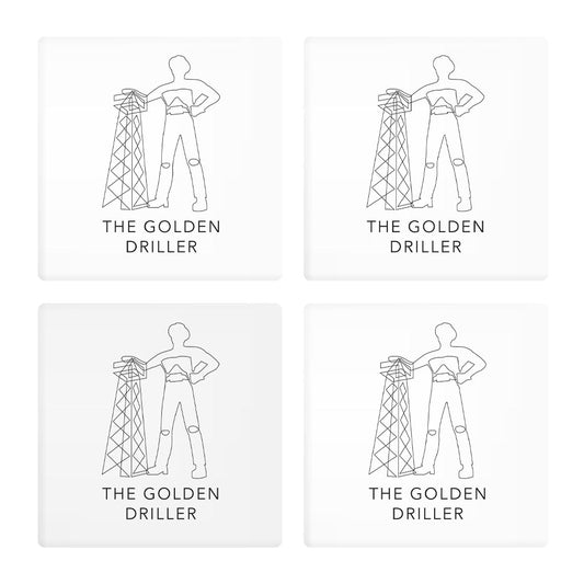 Modern Oklahoma Line Drawing The Golden Driller | Absorbent Coasters | Set of 4 | Min 2