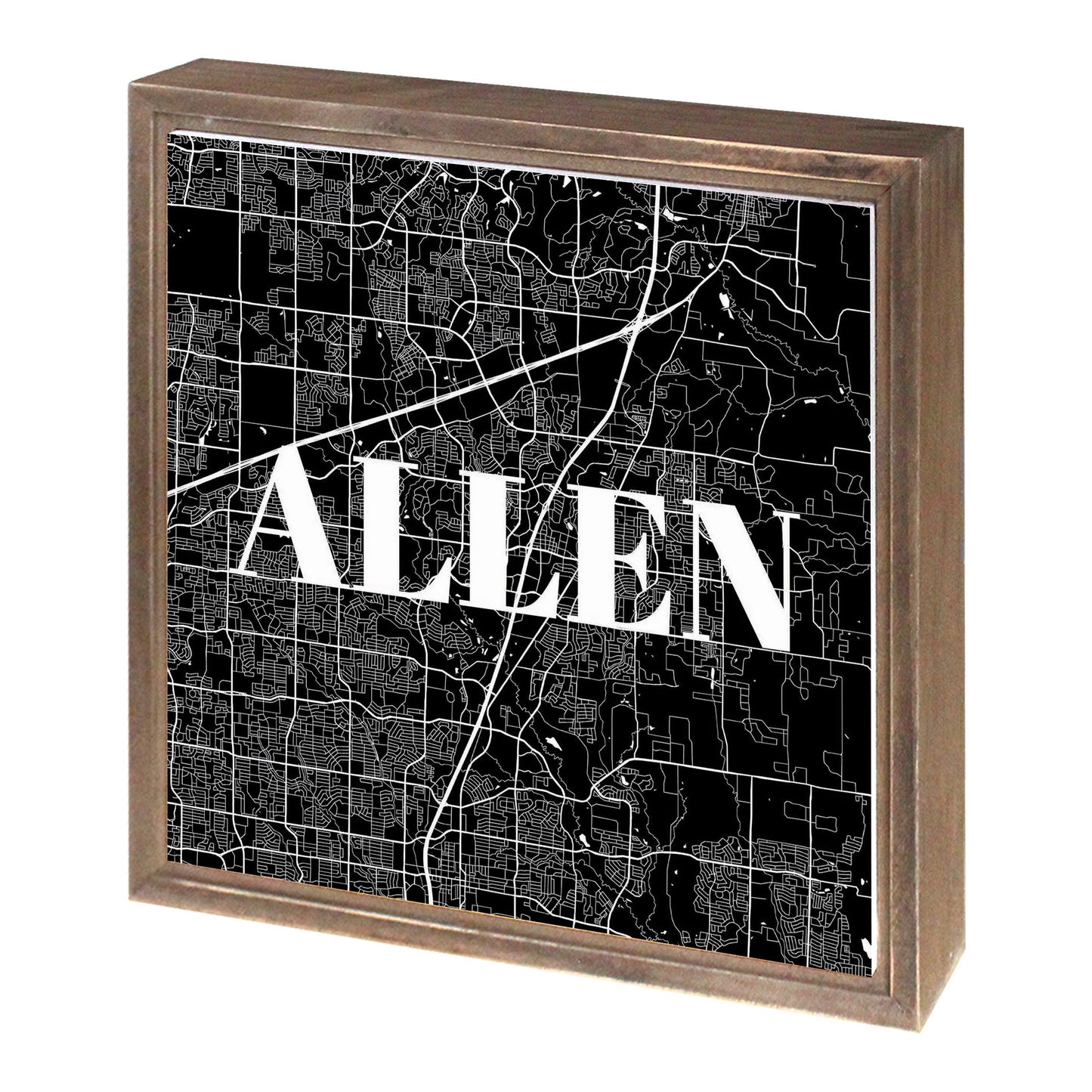 Minimalistic B&W Texas Allen Map | Wood Sign | Eaches | Min 1