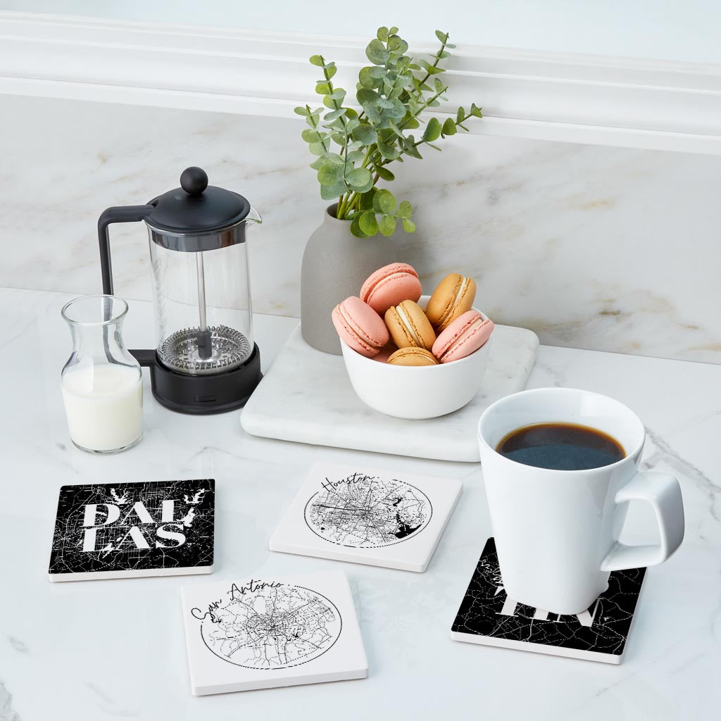 Modern Black White Texas Set | Absorbent Coasters | Set of 4 | Min 2