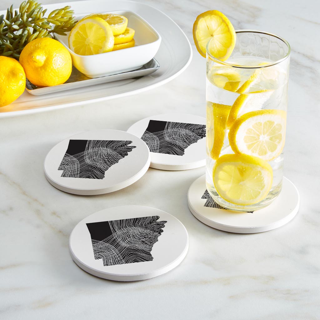 B&W Minimalist Arkansas Fluid Lines | Absorbent Coasters | Set of 4 | Min 2