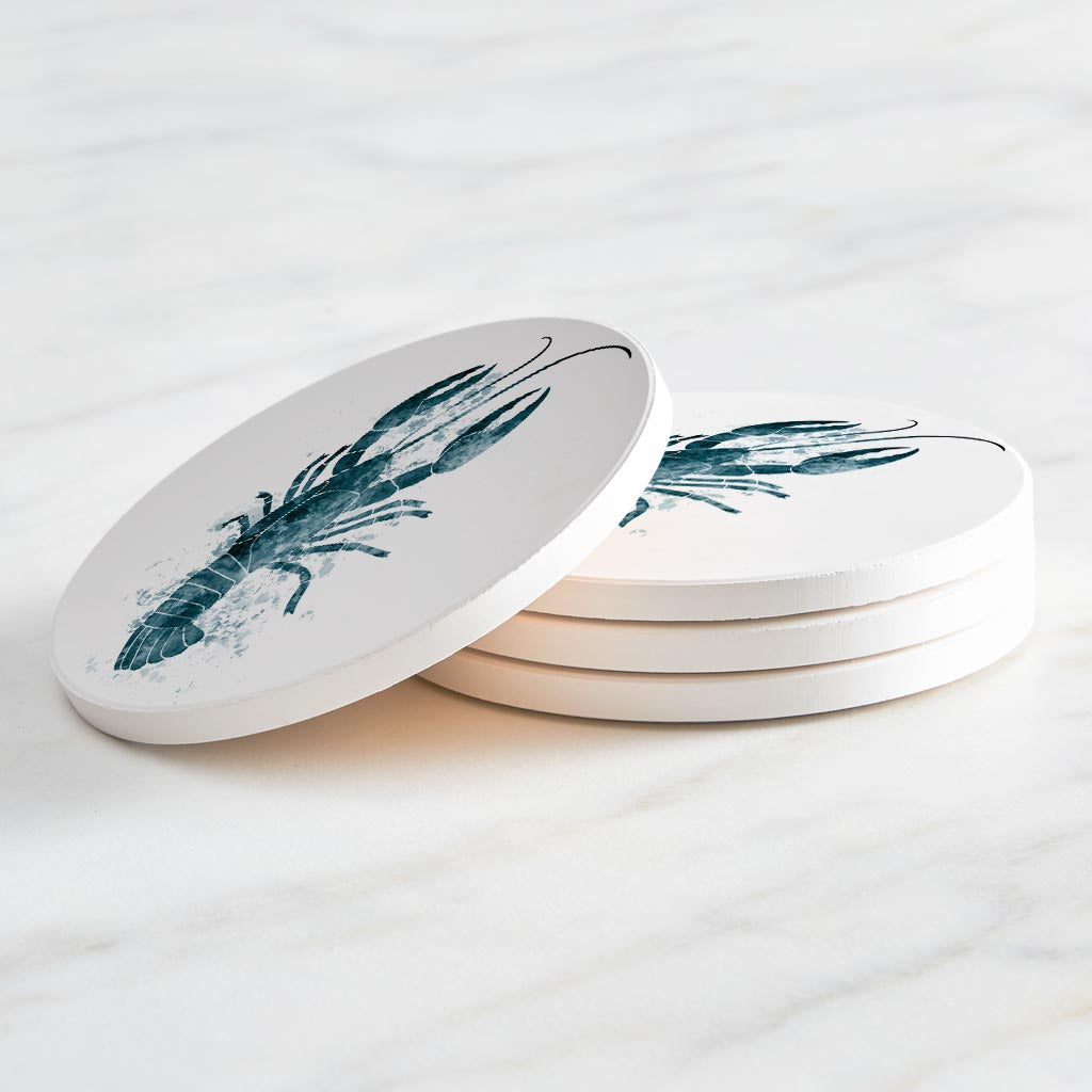 Blue White Water Color Crawfish | Absorbent Coasters | Set of 4 | Min 2