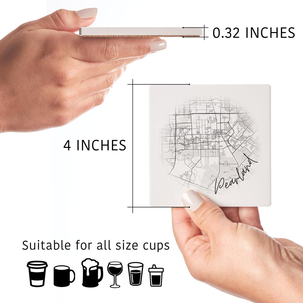 Minimalistic B&W Texas Pearland City Circle Map| Absorbent Coasters | Set of 4 | Min 2