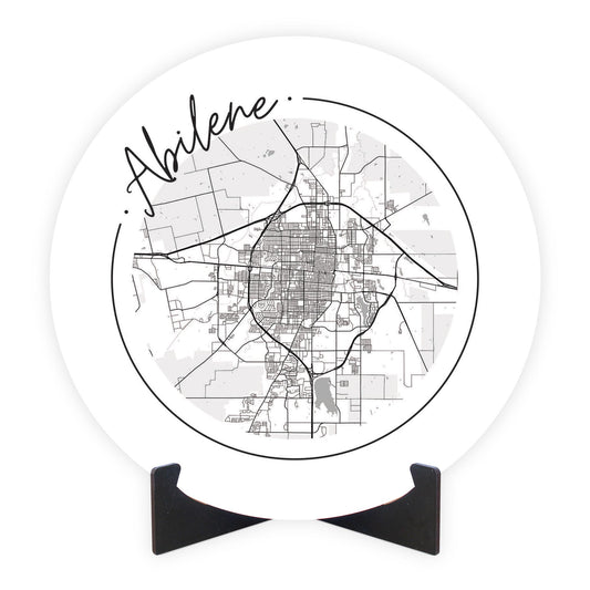 Minimalist B&W Texas Abilene Circle Map | Wood Sign | Eaches | Min 1