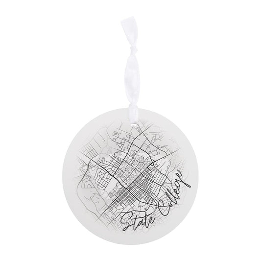 Minimalistic B&W Pennsylvania State College Circle Map | Wood Ornament | Eaches | Min 6