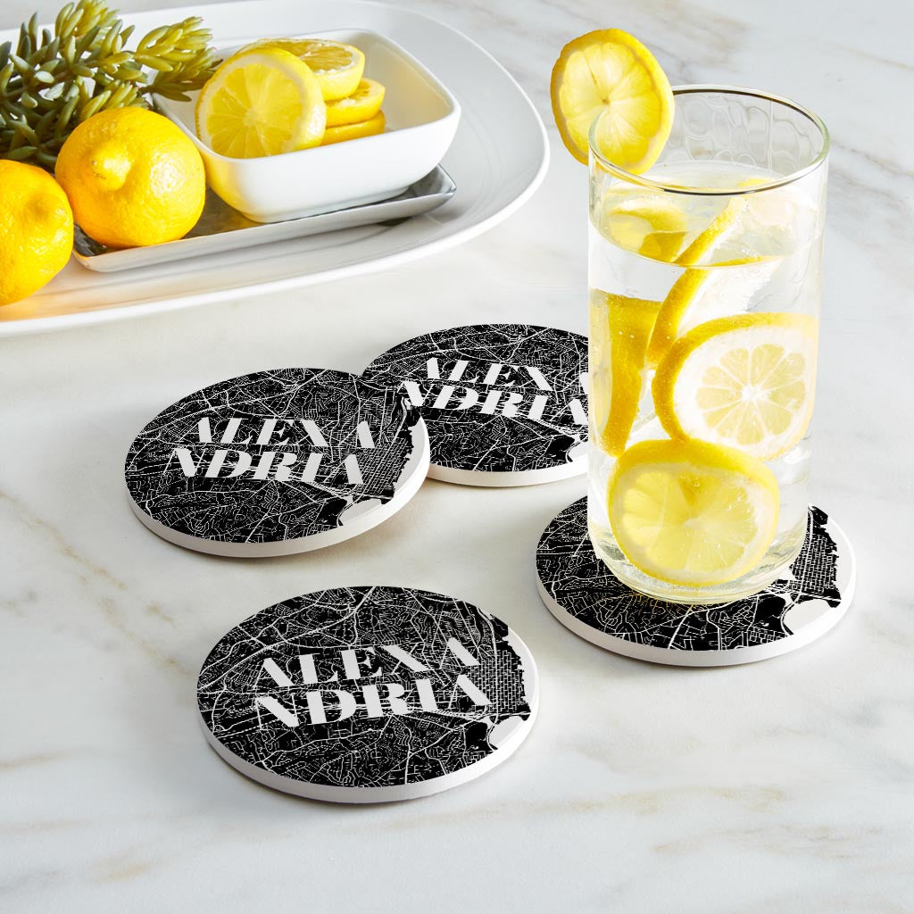 Minimalistic B&W Virginia Alexandria Map | Absorbent Coasters | Set of 4 | Min 2