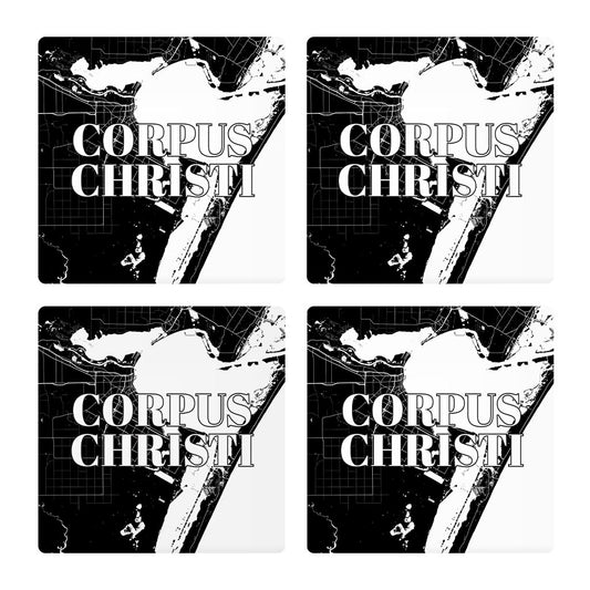 Minimalistic B&W Texas Corpus Christi Map | Absorbent Coasters | Set of 4 | Min 2