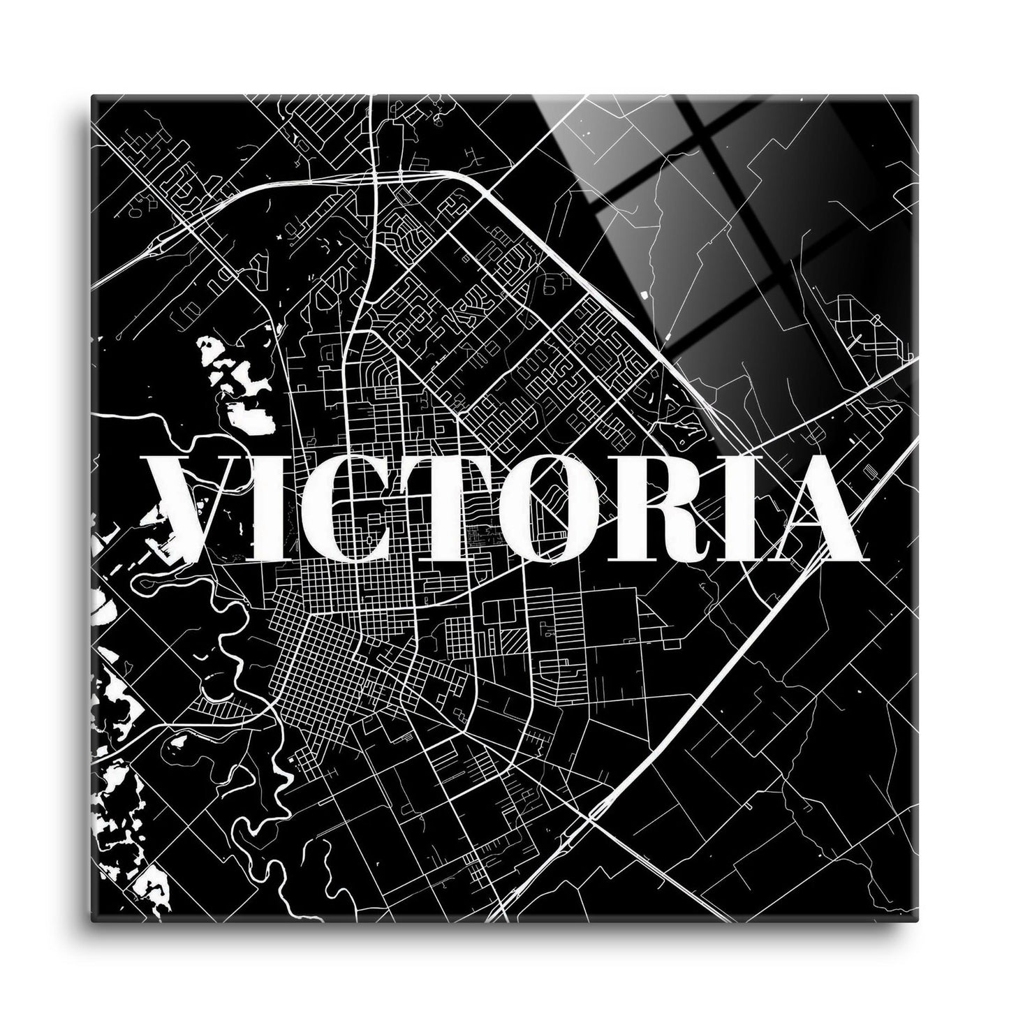 Minimalistic B&W Texas Victoria Map | Hi-Def Glass Art | Eaches | Min 1