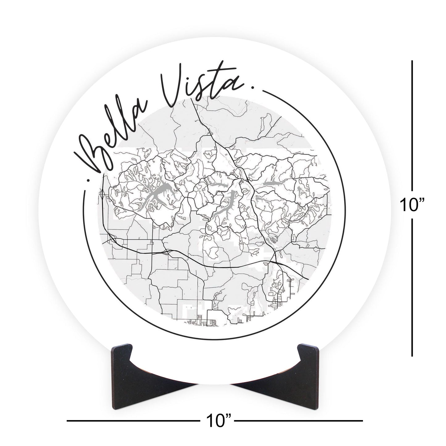 Minimalist B&W Arkansas Bella Vista Circle Map | Wood Sign | Eaches | Min 1