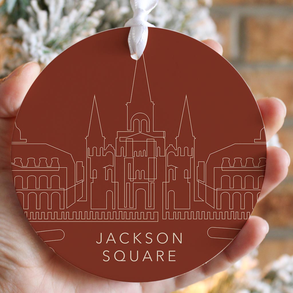 Modern Minimalist Louisiana Jackson Square Line Drawing| Wood Ornament | Eaches | Min 6