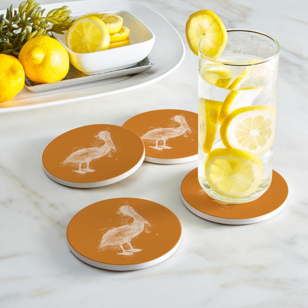 Modern Minimalist Louisiana Pelican Water Color | Absorbent Coasters | Set of 4 | Min 2