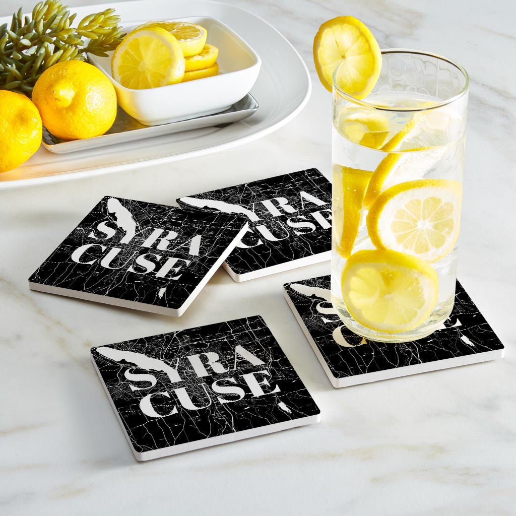 Minimalistic B&W New York Syracuse Map | Absorbent Coasters | Set of 4 | Min 2