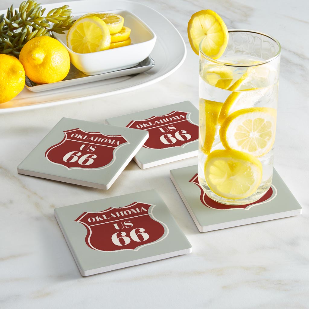 Modern Minimalist Oklahoma Us 66 Blue | Absorbent Coasters | Set of 4 | Min 2