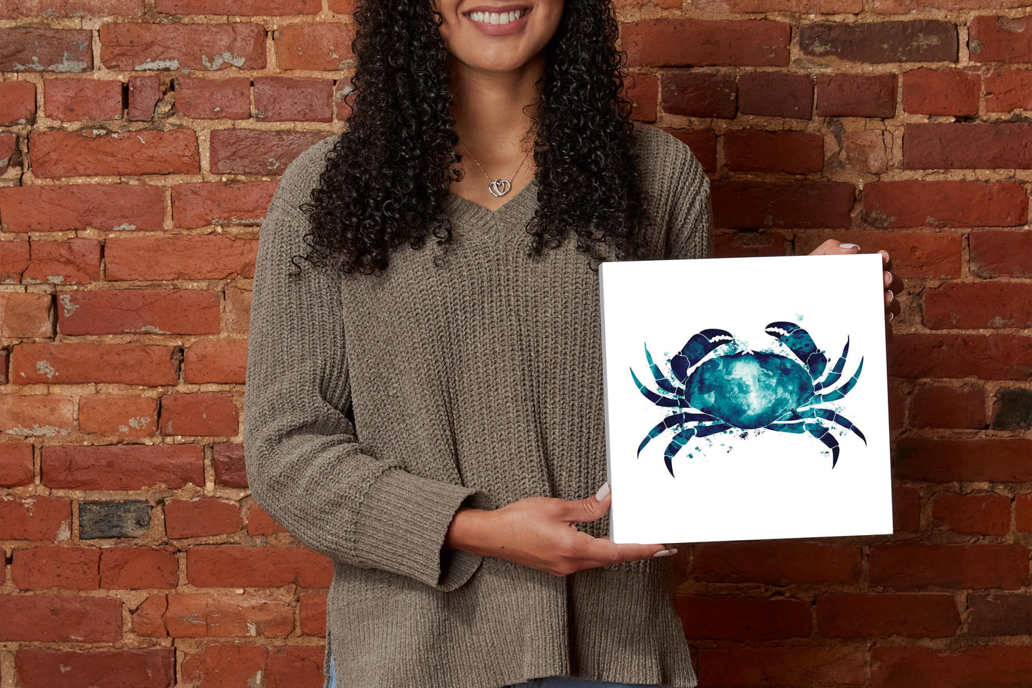 New England Water Color Crab | Wood Block | Eaches | Min 2